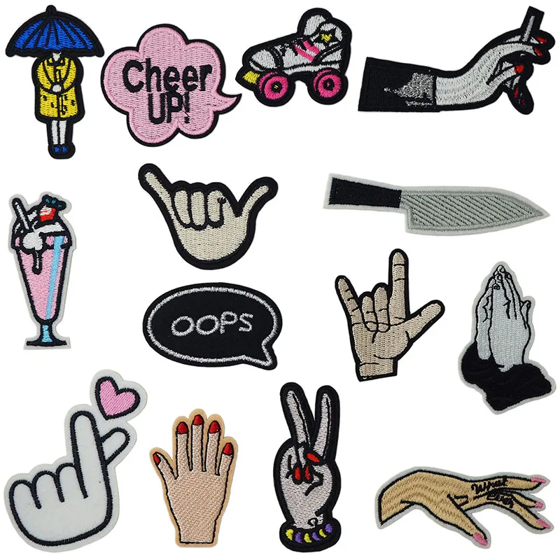 

Hand Finger Signal Cheer Iron On Patches Sewing Embroidered Applique Jacket Clothes Stickers Badge DIY Apparel Accessories