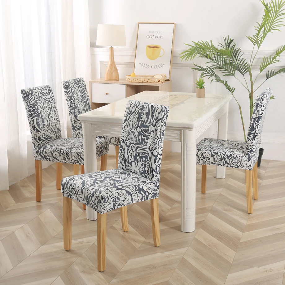 Обеденная накидка на стул из спандекса эластичное покрытие с принтом декоративные чехлы для стульев цветочные для дома гостиной столовой офиса кухни банкета