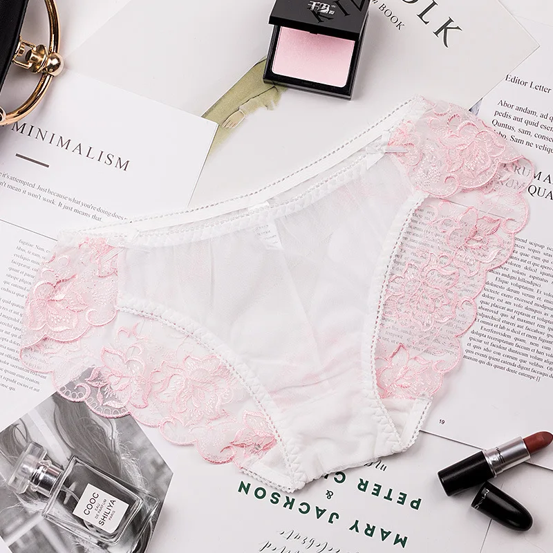 Женское нижнее белье розовое зеленое мягкое кружевное с вышивкой хлопок низкая