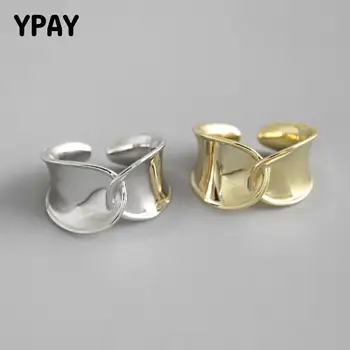 

YPAY 100% Pure 925 Sterling Silver Wide Open Rings for Women Korean Simple INS Twisted Weave Bague Korean Fine Jewelry YMR753