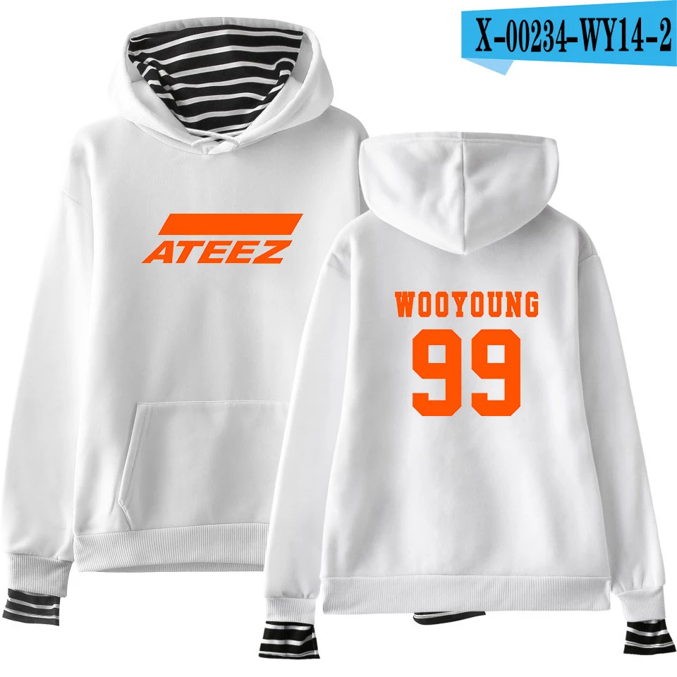 ATEEZ печатных уличная Женская/Мужская Kpops Harajuku толстовки ATEEZ поддельные два предмета толстовки и свитшоты для женщин в студенческом стиле - Цвет: white