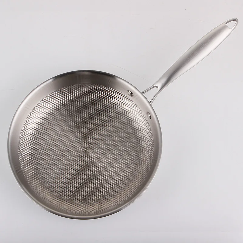 30cm Stainless Steel Frying Pan Five-layer Pans Dot Texture Uncoated  Non-Stick Pan Induction Compatible Kitchen Cookware