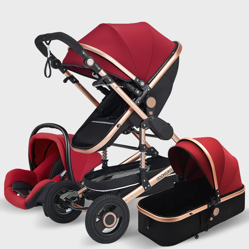 Hot mom Baby Stroller 3 in 1 High view Pram foldable pushchair bassinet&Car Seat 