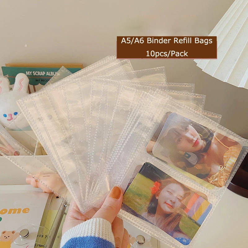 SKYSONIC 10pcs A5 A6 PP/PVC 바인더 슬리브 보관용 엽서 가방 앨범 도서 시트 노트 리필 페이지 학교 문구..