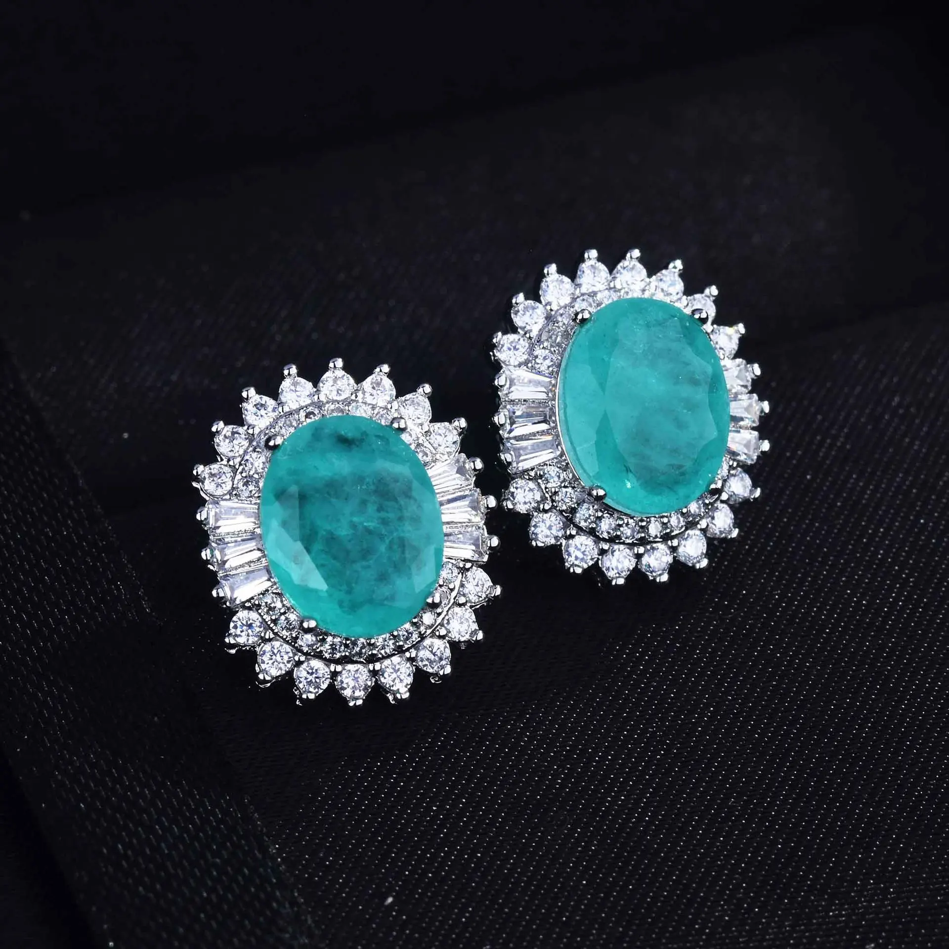 

QTT Glittering Paraiba Tourmaline Earrings Stone Oval Water Drop Dangle Earrings Silver Color Jewelry 2022 Trend