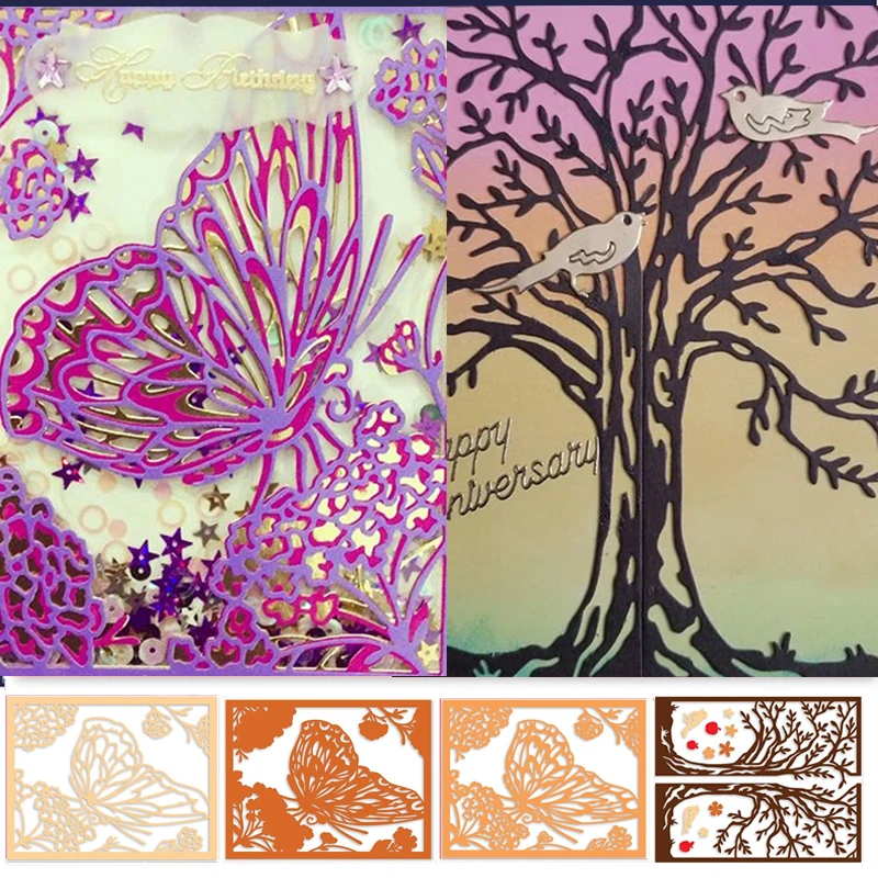 

Butterfly+Tree Die Cuts For Card Making Beautiful Nature+Frame Metal Cutting Dies Stencils 2020 Embossing Crafts Cards