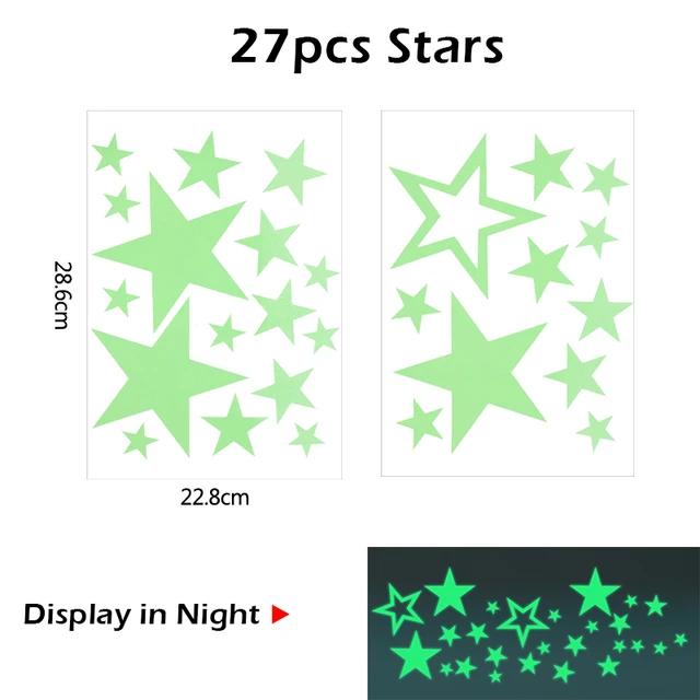 Luminous 3D Stars Dots Wall Sticker for Kids Room Bedroom Home Decoration Glow In The Dark Moon Decal Fluorescent DIY Stickers 27pcs star
