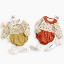 Barboteuse à manches longues pour bébé fille, joli body Floral, col de poupée, vêtements d'automne 