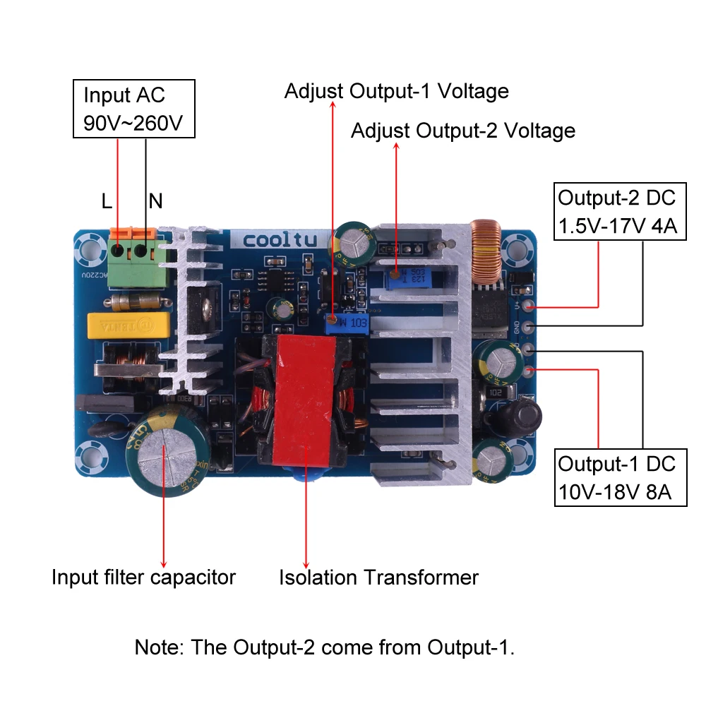 módulo de fonte de transformador de voltagem com dual buck
