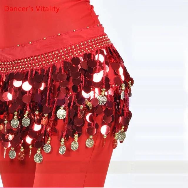 Belly dance belt costumes sequins tassel belly dance hip scarf for women belly dancing belts indain colors belt Red