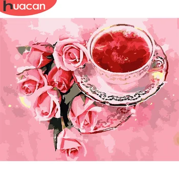 

HUACAN Coloring By Number Flower HandPainted Art Gift DIY Paint By Number Cup Drawing On Canvas Kits Home Decoration