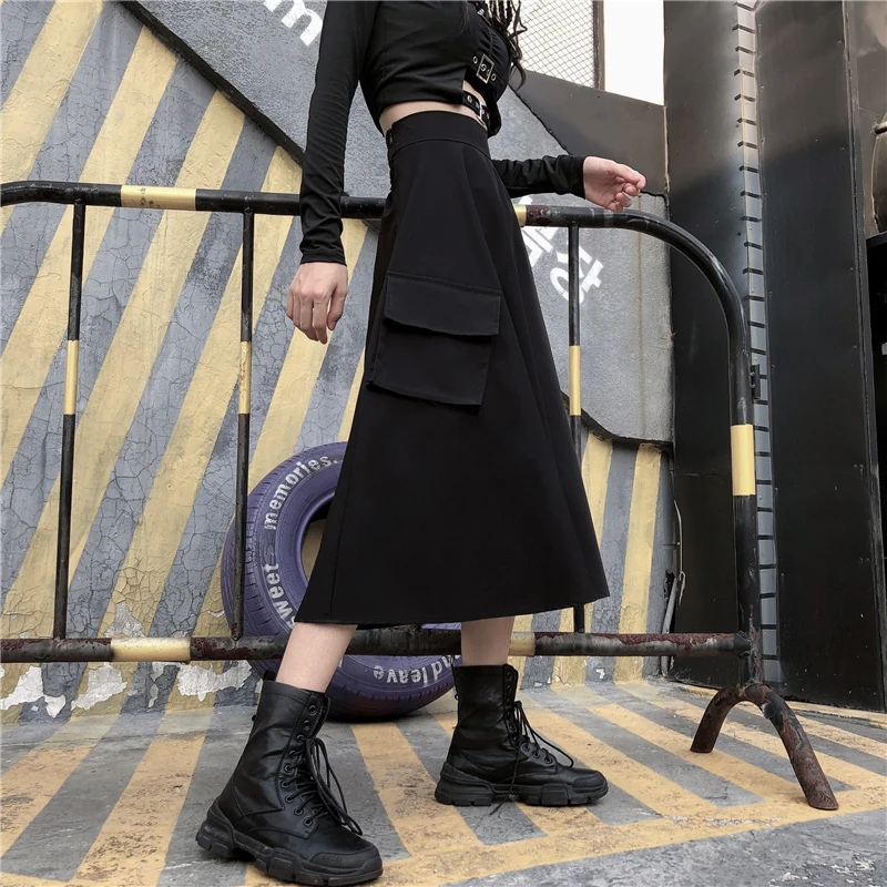 Ins нерегулярный Harajuku стиль весна мода личности металлической пряжкой Высокая талия юбка красивый маленький Ретро был тонкий prod