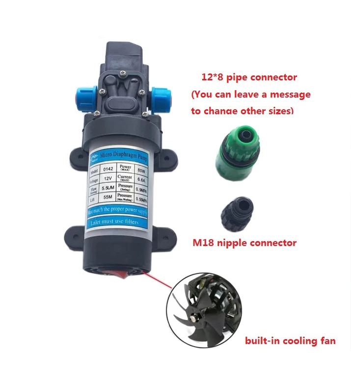

80W DC 12V 24V Home Car Wash Agricultural Sprayer Self Priming Suction Electric Diaphragm Pump with Fan Mini Water Pump 12 24 V