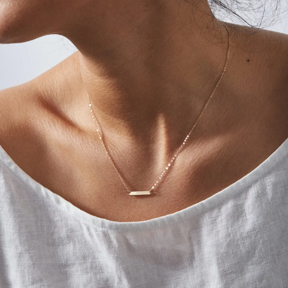 Trendy Stainless Steel Rectangle Sliver Grey Crystal Pendant Necklace for Women Delicate Gold Chain Necklace Jewelry Gifts New