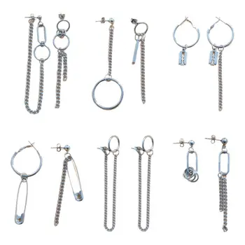 

6 Pair/set Unisex Fashion Wild Personality Earrings Young Men and Women Trend Irregular Pin Chain Earring Set