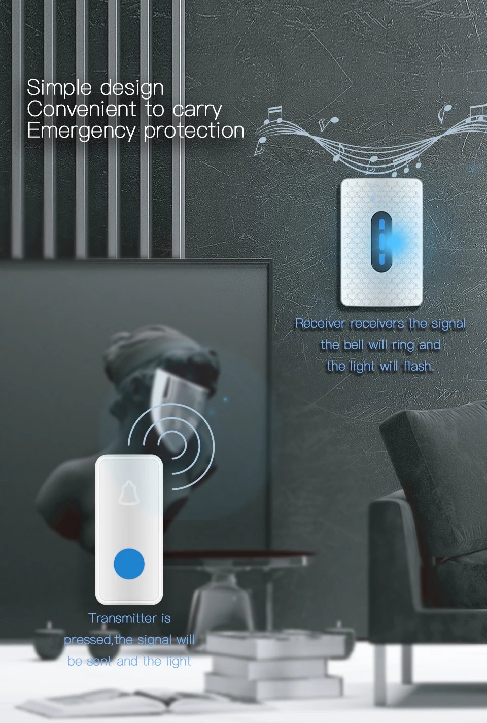 IngHoo умный беспроводной USB дверной звонок 38 ringtone передатчик 200 метров индукция водонепроницаемый для дома шоппинг склад