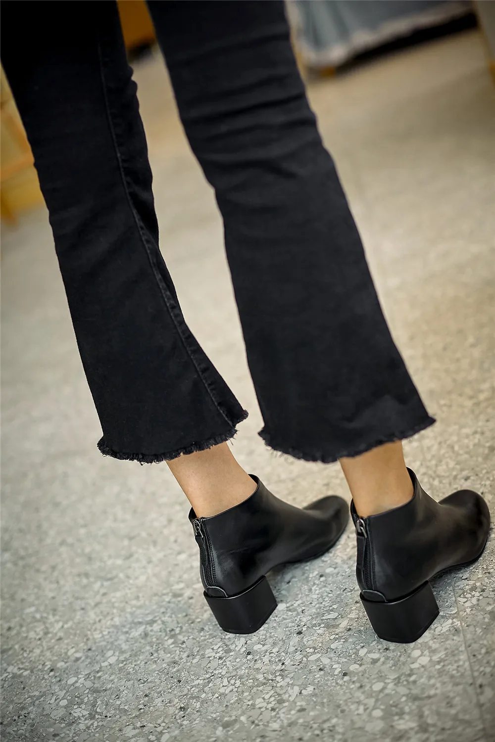 Осенние ботинки для женщин; обувь из натуральной кожи на высоком каблуке 5 см; зимняя обувь на молнии с круглым носком; Botte Femme Botas Mujer; ANJ01 muyisxi