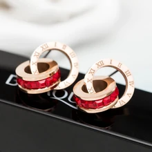 Высококачественные двойные серьги-гвоздики из нержавеющей стали, элегантные женские римские цифры, серьги с кубическим цирконием, Подарочные ювелирные изделия Z002