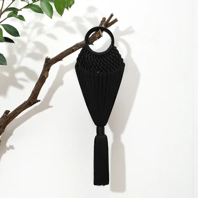 Small Black DOYUTIG Индийский стиль женские ручные длинные кисточки вечерние сумки женские антикварные хлопковые свадебные сумки женские праздничные сумочки A248 - Цвет: Small Black