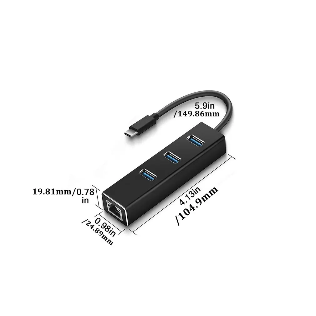 Aluminum 1000 Mbps Type c USB Hub 3.0 with Gigabit Ethernet RJ45 Port Network Adapter Portable Data Hub for MacBook
