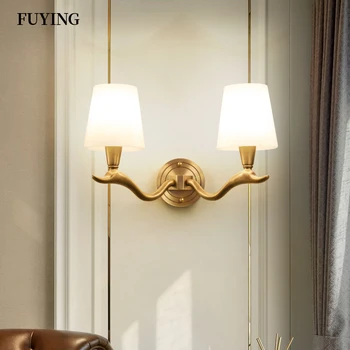 

American Simple Wall Lamp Light Luxury Wall Lamps for Bedroom Corridor Aisle Lamp TV Background LED Wall Light Copper Lamps