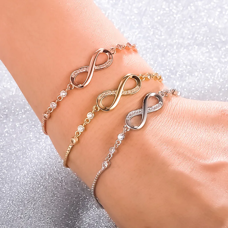 

Wholesale 3 color Fashion 8 word bracelet crystal from Swarovski micro inlaid zircon adjustable bracelet for woman gift