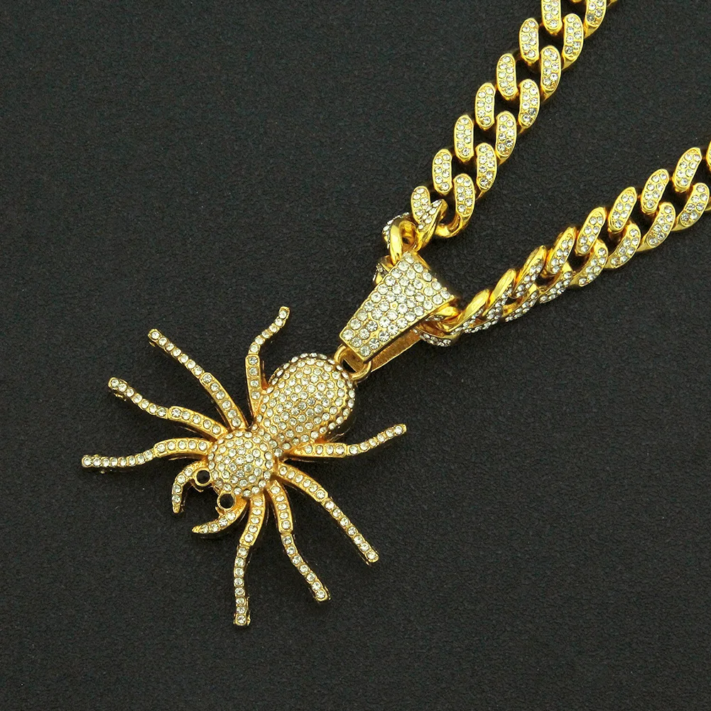 Men Hip Hop Spider Pendant Necklace 13mm Miami Cuban Chain Iced Out ...