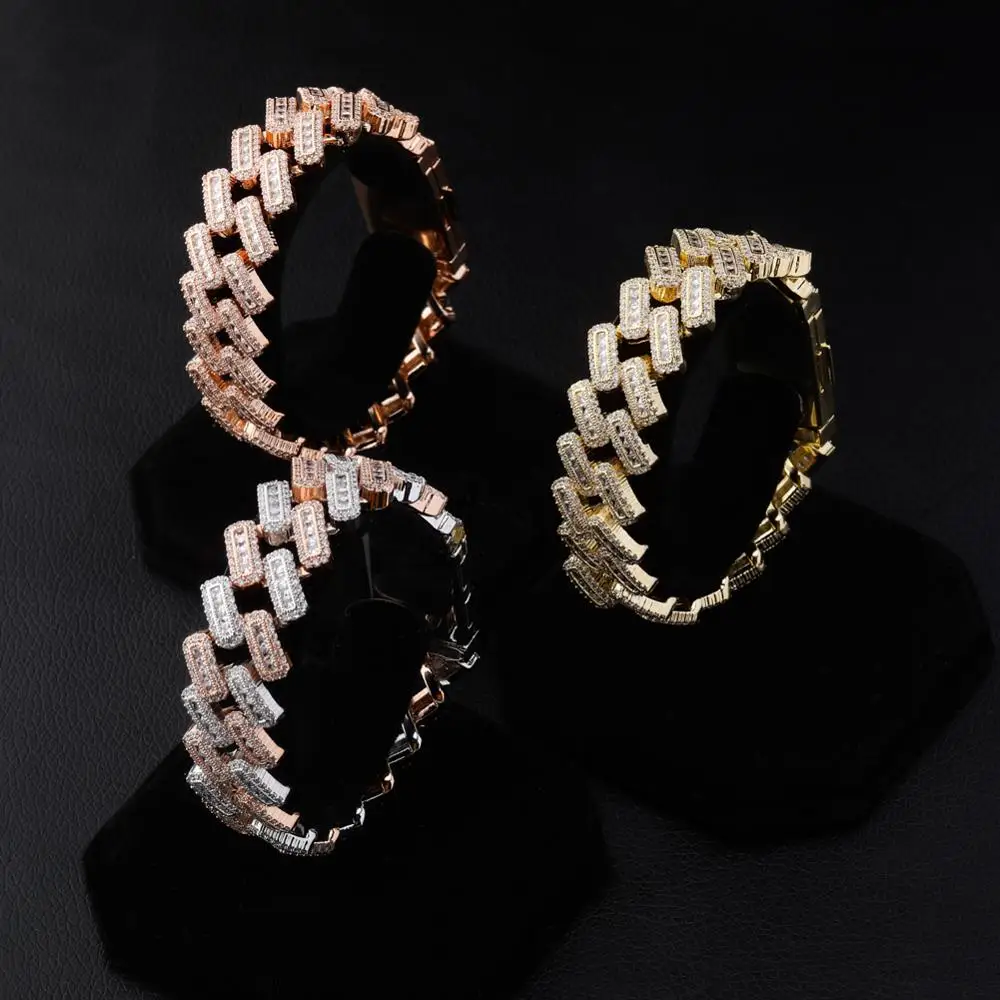 Tanie TOPGRILLZ 20mm Box zapięciem na klamrę bagietki cyrkon Prong ustawianie kubańska bransoletka Iced Out cyrkonia Chain Hip Hop Rock biżuteria
