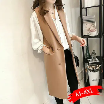 

2020 Spring Autumn Long Fund Sleeveless Suit Vest Women Thin Waistcoat Tops Plus Size Simple Vest Female Loose Gilet Femme