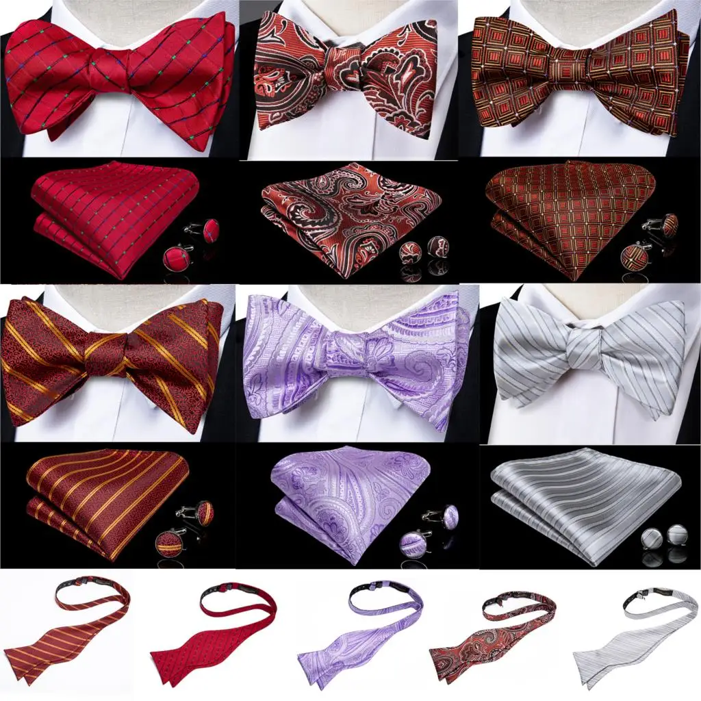 

Men's Self Tie Bow Tie Paisley Wedding Red Silk Bow Tie Handkerchief Cufflinks Set Formal Tuxedo Bow Butterfly Tie DiBanGu