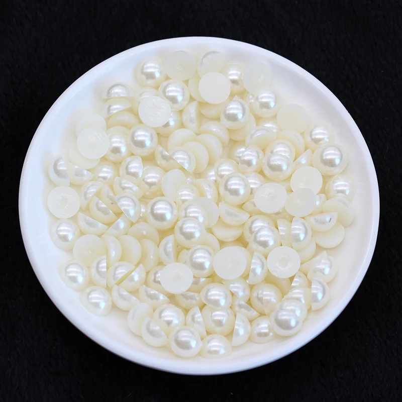 1.5/2/3/4/5/6/7/810/12/14/16MM White Ivory Half Round Pearl ABS Imitation Flatback for Jewelry Making /Nail Art Phone Decoration 