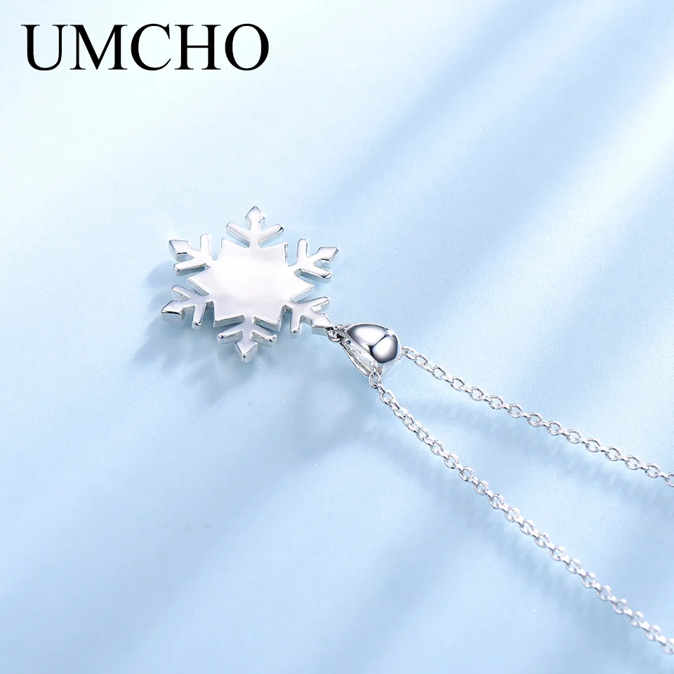 UMCHO Настоящее 925 пробы Серебряное ожерелье Подвески со снежинками и ожерелье для Девочки Рождественский подарок хорошее ювелирное изделие