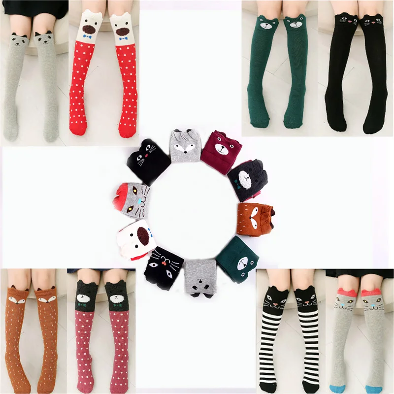 Cotton Cartoon Children's Baby Fox Socks Bear Knee Highs Long Cute Infantil Kids Girls 3-12 Years old 1pcs