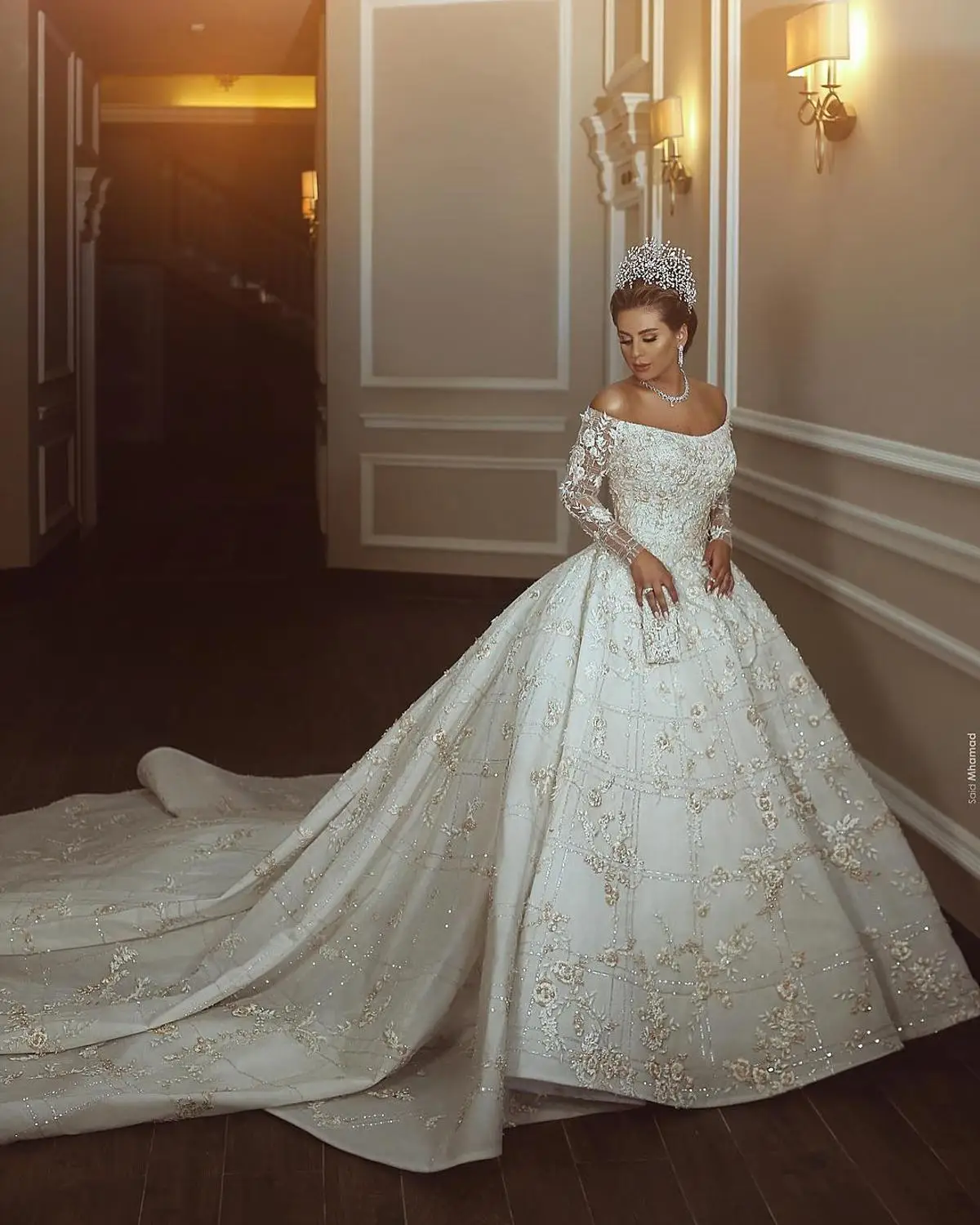 Vestidos De Novia элегантное платье с вырезом "лодочка" бальное свадебное платье Принцесса роскошное расшитое бисером свадебное платье с длинными рукавами
