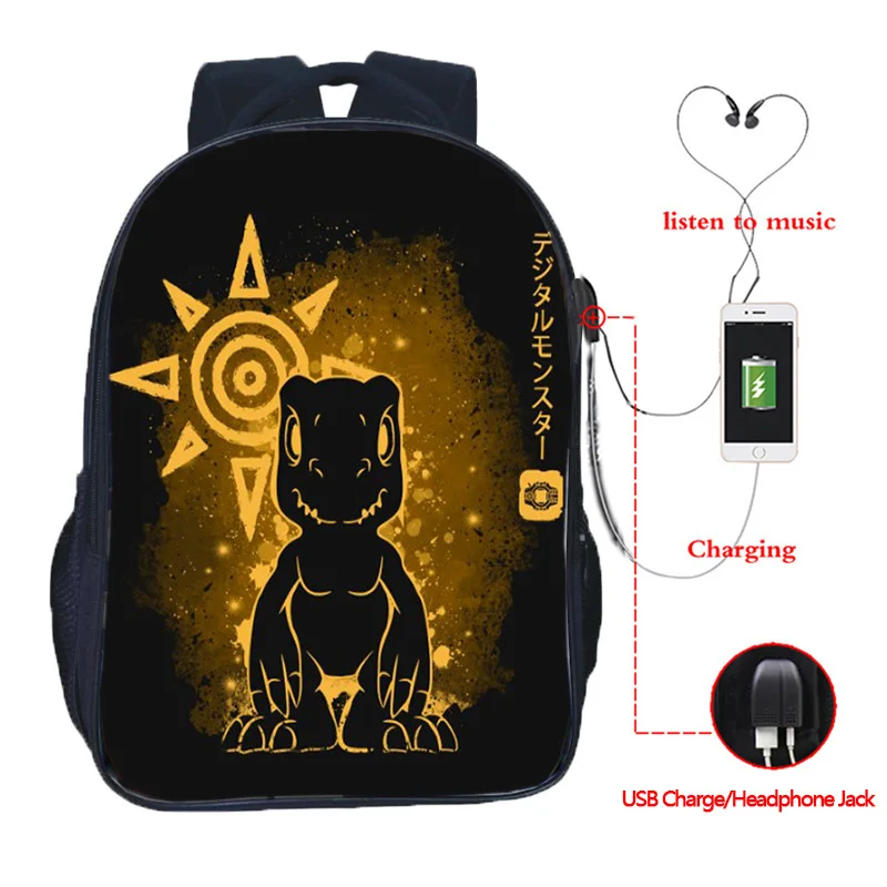 Digimon Adventure Multifunction USB Rechargeable Backpack Laptop Backpack Suitable for Teen School Backpack 16 Inch school bags