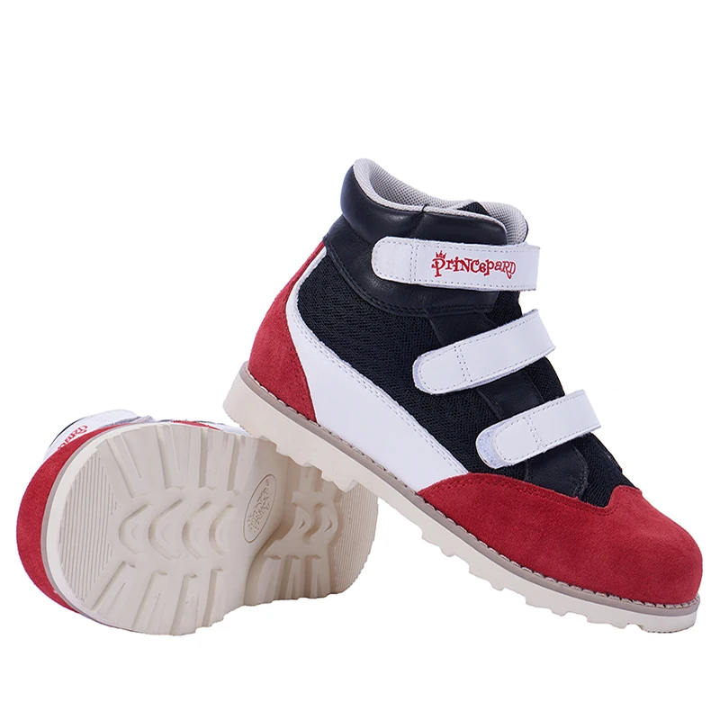 Princepard счетчик последние ортопедические ботинки для детей красный белый черный Размер 20-37 - Цвет: Black-red