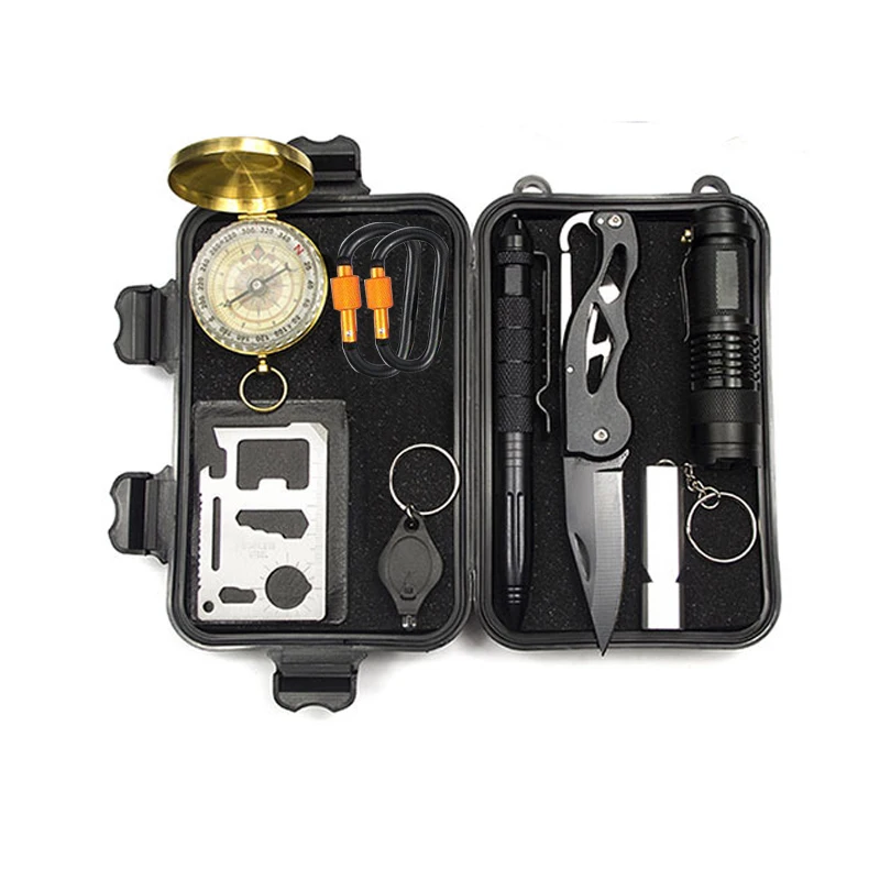 

10 in 1Emergency Survival Bag Outdoor Travel Mini Camping Tool Multifunctional Survival Assistance Bag Compass Whistle Knife