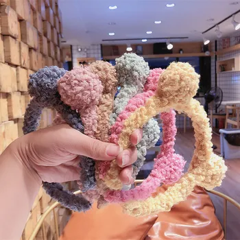 

12pcs ins Fashion Cute Felt Pom Pom Hairbands Solid Bear Ears Hair Sticks Princess Headwear Winter Boutique Hair Accessories