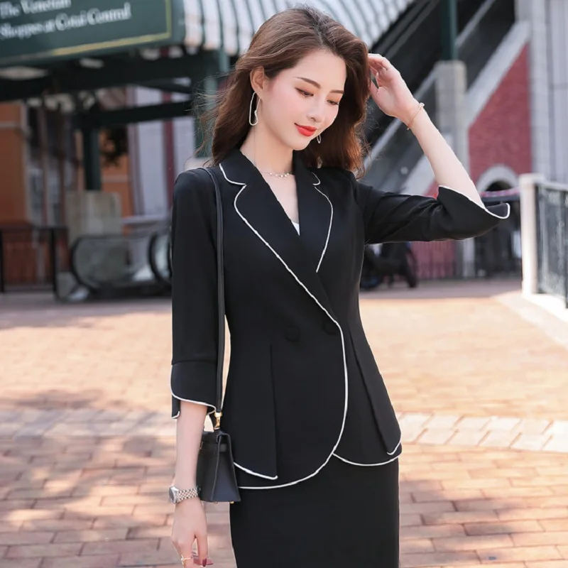Female Black Blazer Women Half Sleeve Jacket Black Office Ladies Work