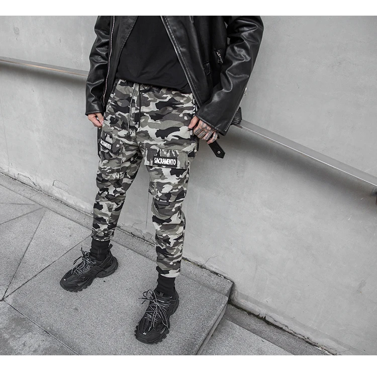 NEW Fashion Full Length Pencil Pants Side Zipper Pockets Camouflage Casual Hip Hop Skinny Mens Cargo Sweatpants Joggers Trousers