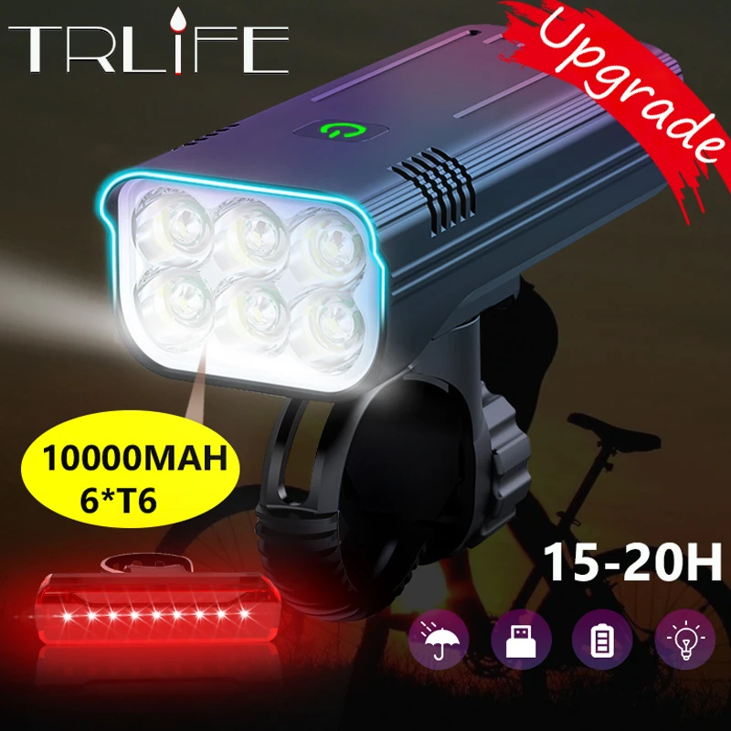 10000 mAh Bike Light Rainproof  LED Bicycle Light Bright Flashlight for Cycling Front  Rear Light 