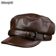 XdanqinX элегантная женская натуральная кожаные Кепки из воловьей кожи армейская военная шляпа мужская плоская кепка Новая модная пара шапка s Студенческая шляпа