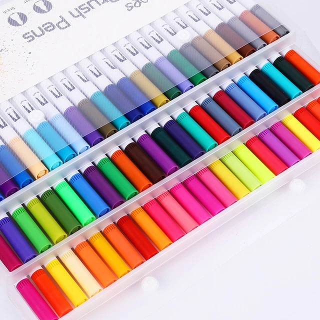 Ohuhu Art Marcadores de doble punta para colorear Pincel Fineliner  Rotuladores de color, 60 colores de marcador a base de agua para caligrafía  Dibujo