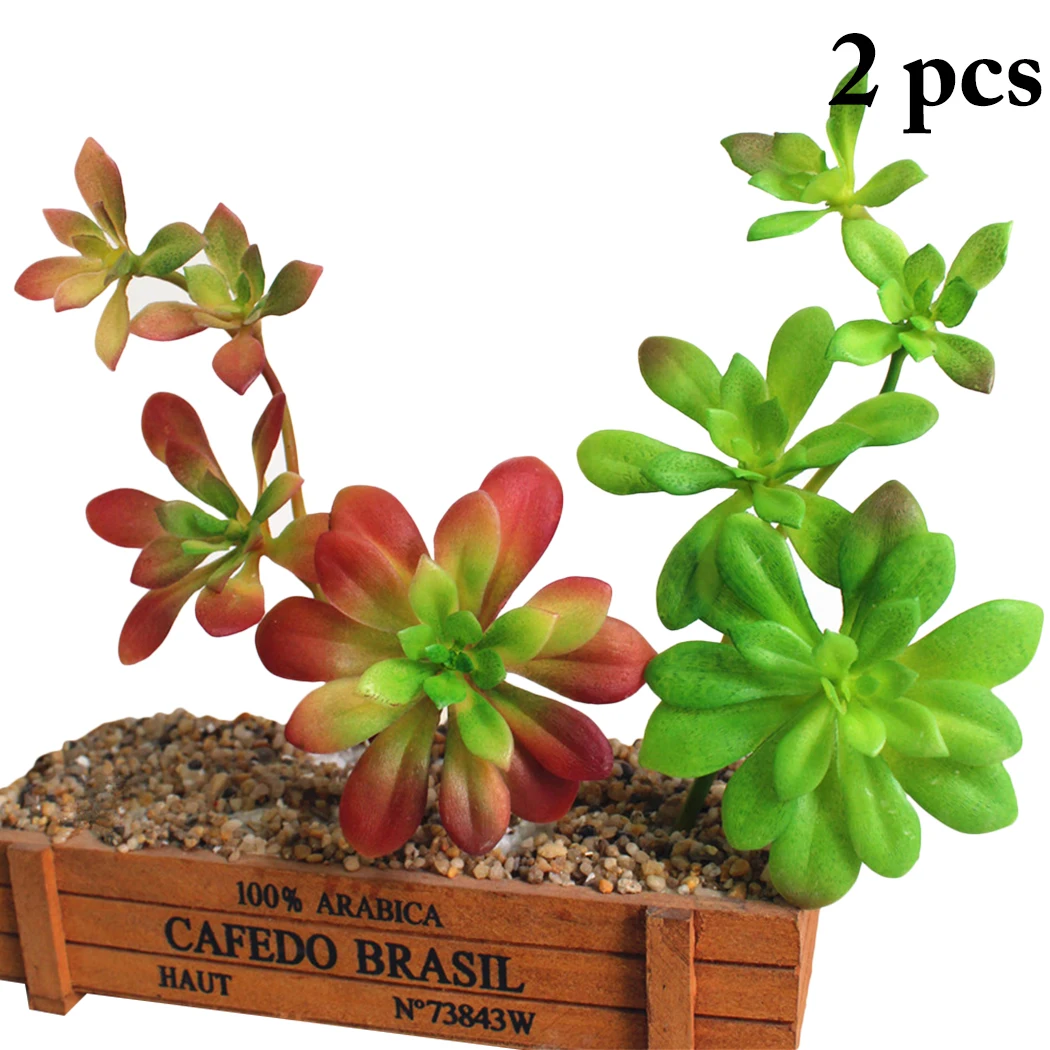 

2pcs Green Flocking Artificial Succulents Plants Bonsai Desktop Fake Plants Valentine's Day Wedding Home Garden Decoration