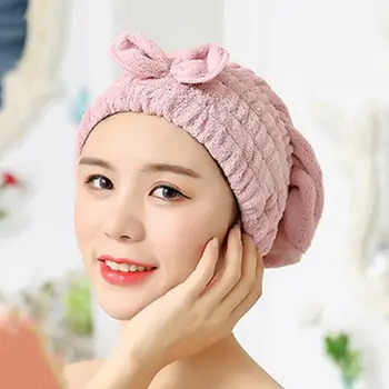 

Cute Bowknot Microfibre Quick Hair Drying Wrap Environmental Protection and Durability Coral Velvet Bath SPA Hat Cap