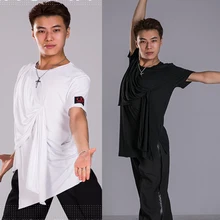 Мужские латинские танцевальные рубашки черные/белые с коротким рукавом южноамериканские костюмы мужские бальные Chacha подарок Топы соревновательные платья DQS2915