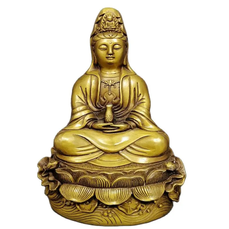 Chinese pure brass Guanyin bodhisattva small pendant a2 