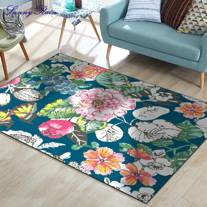SunnyRain 1 шт. флисовые цветы 3D коврики для гостиной и ковры для кухни кровати комнаты ковры скольжение сопротивление