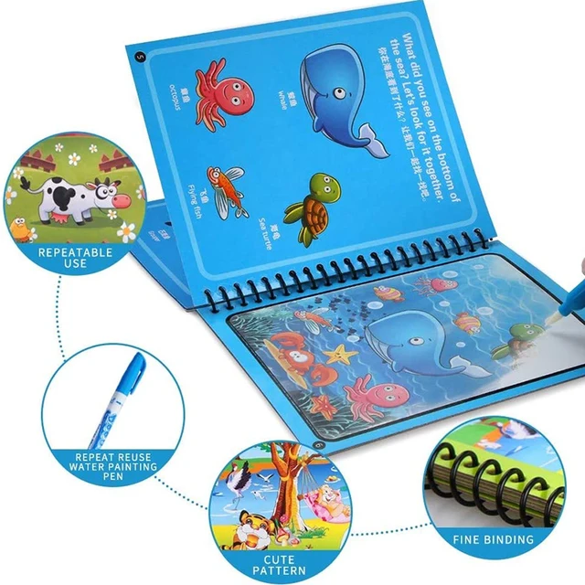 Animal Zoo Princess Magic Water Drawing Book Colorling Mermaid Cartoon Doodle Magic Pen Drawing Board Toys Kids Children Gifts 2