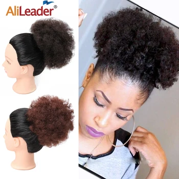 

Alileader Wholesale Hair Bun Synthetic Kinky Curly Hair Buns Afro Puff Curly Scrunchie Chignon Drawstring Ponytail With Combs